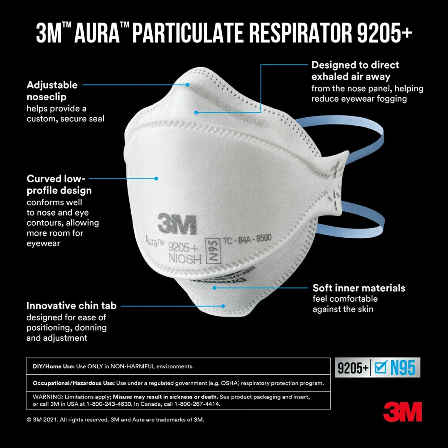 3M Aura Particulate Respirator 9205 Plus N95 20 Pack - Key Specifications