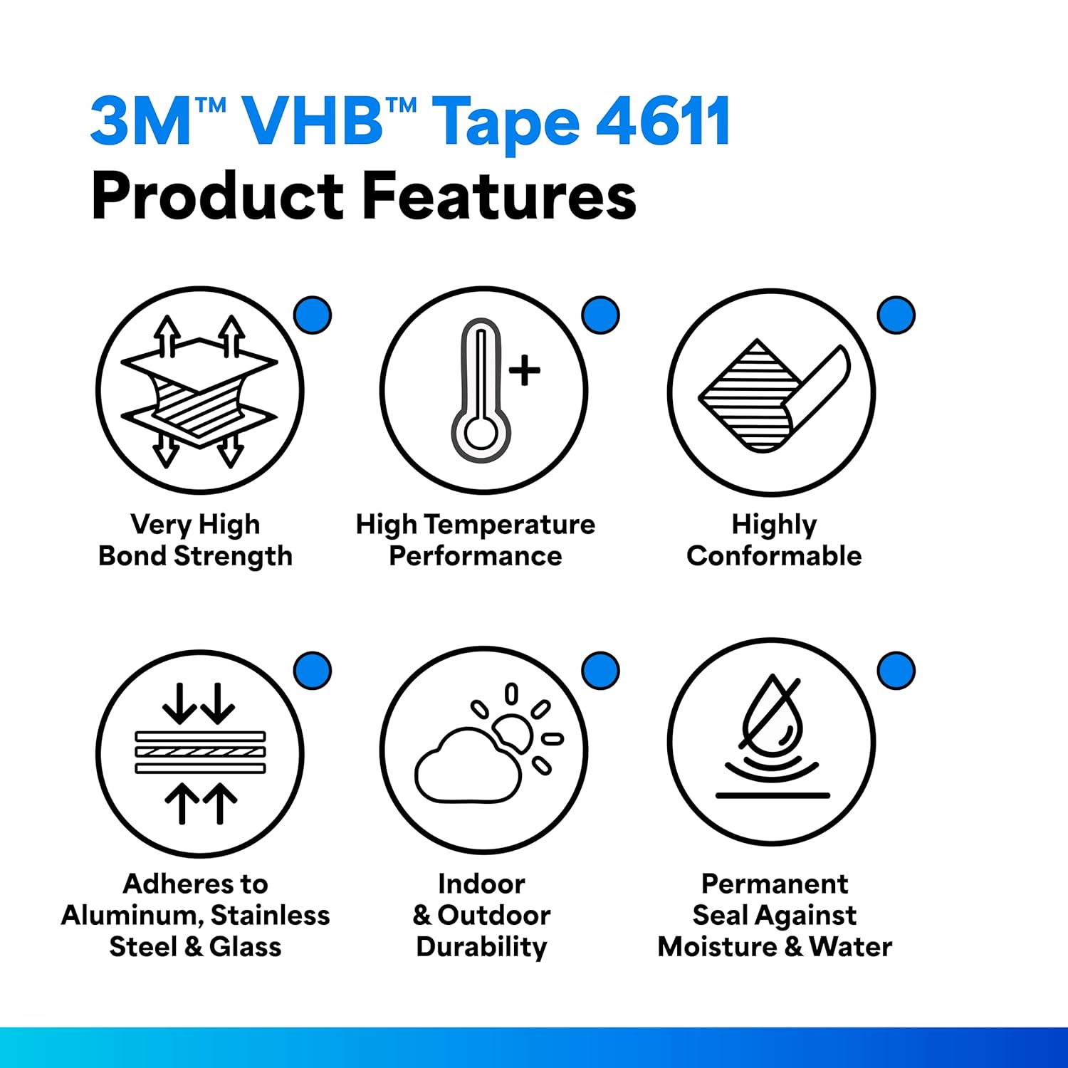 3M VHB Double Sided Tape 0.5 Inch x 15 Feet - Key Specifications