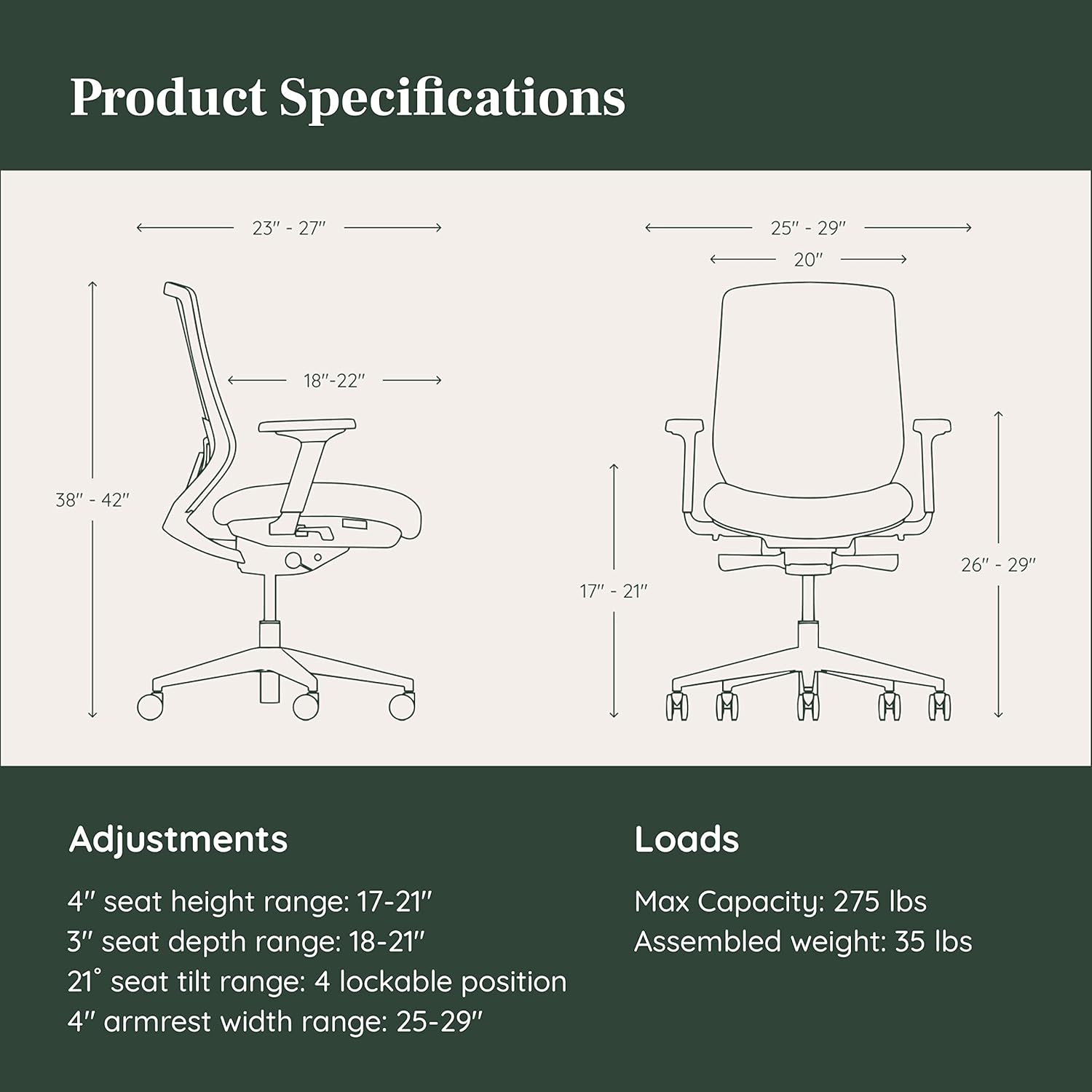 Branch Ergonomic Chair Task Chair - Key Specifications