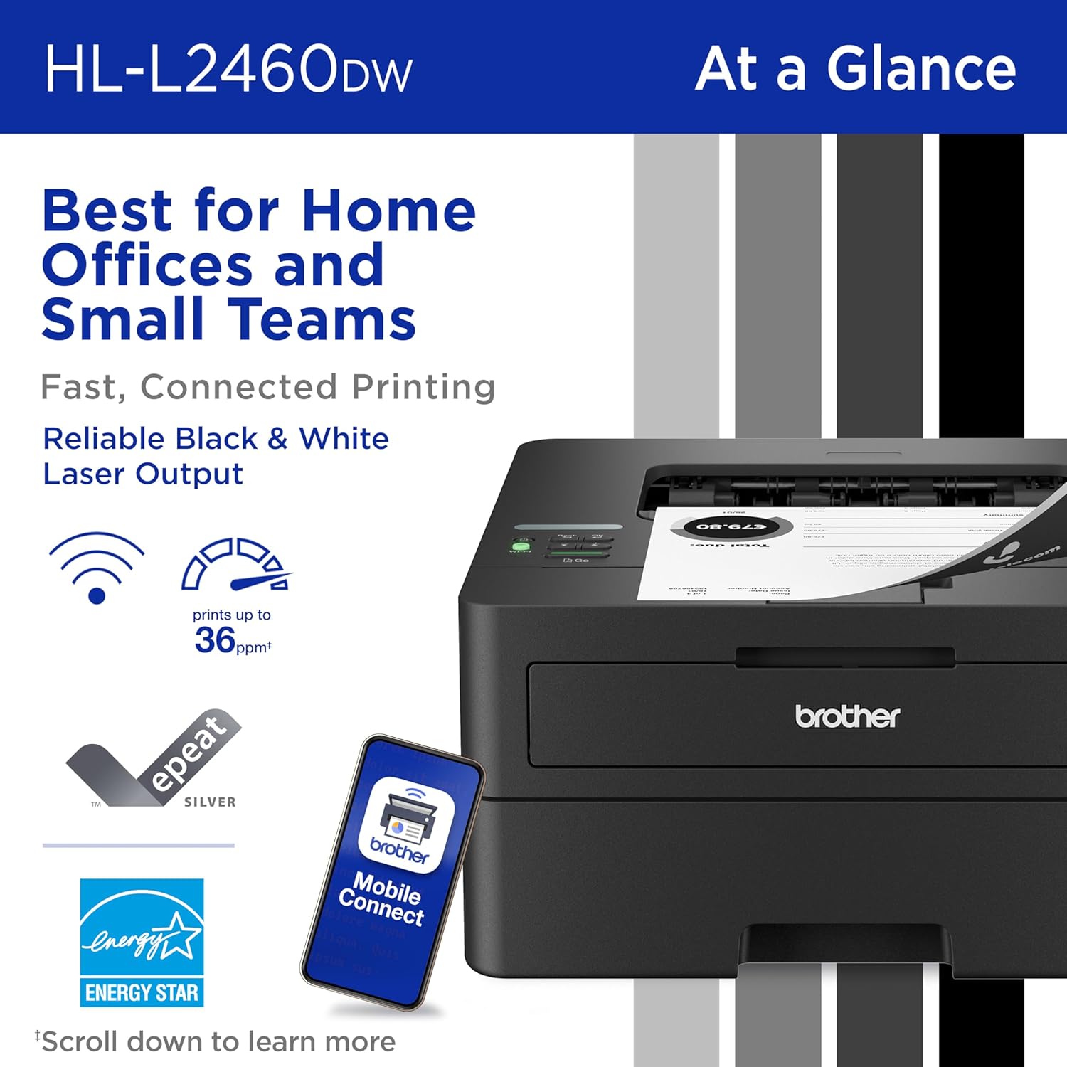 Brother HL-L2460DW Wireless Mono Laser Printer - Key Specifications