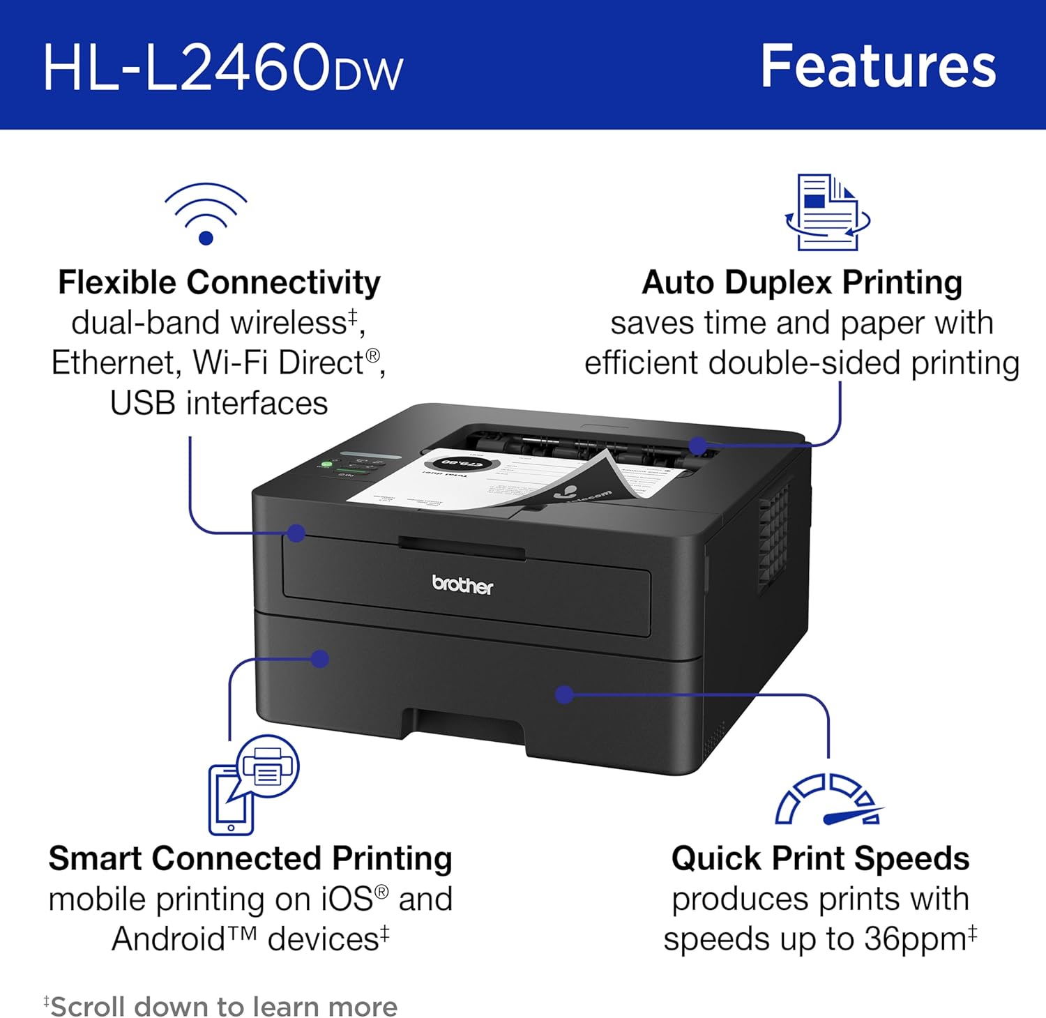 Brother HL-L2460DW Wireless Mono Laser Printer - Design and Build Quality