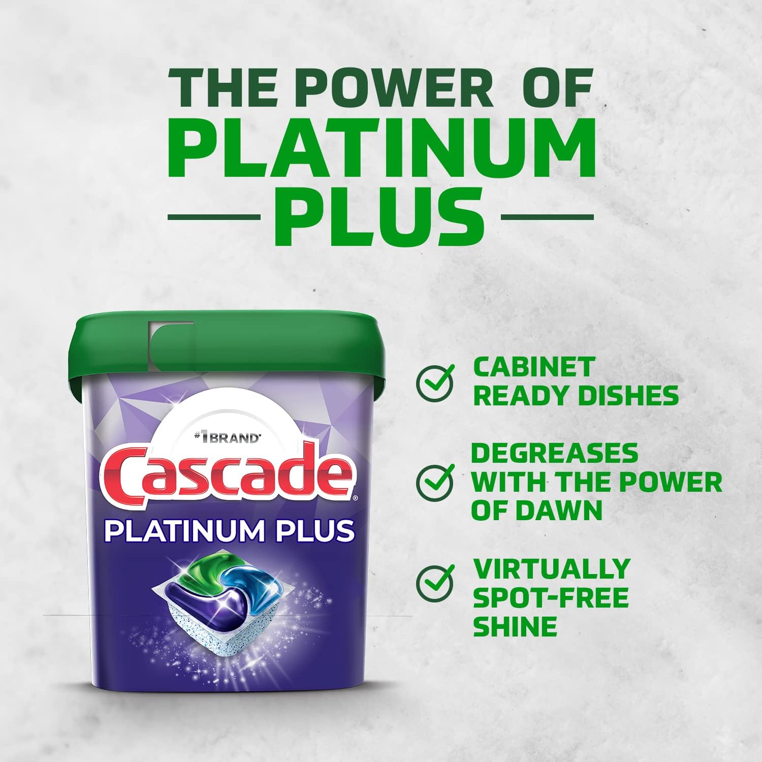 Cascade Platinum Plus ActionPacs Dishwasher Pods 62 Count - Key Specifications