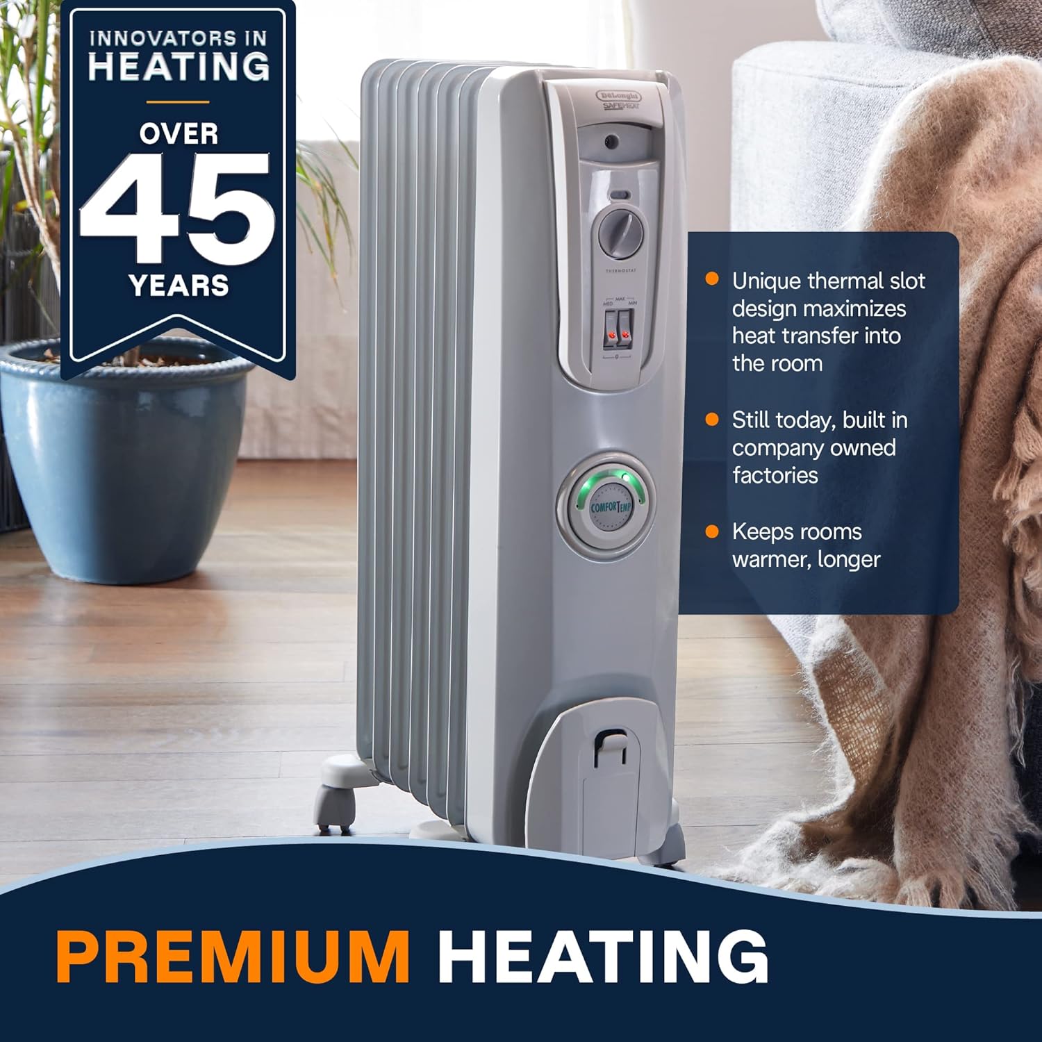 De'Longhi Comfort Temp Oil-Filled Radiator Heater - Key Specifications