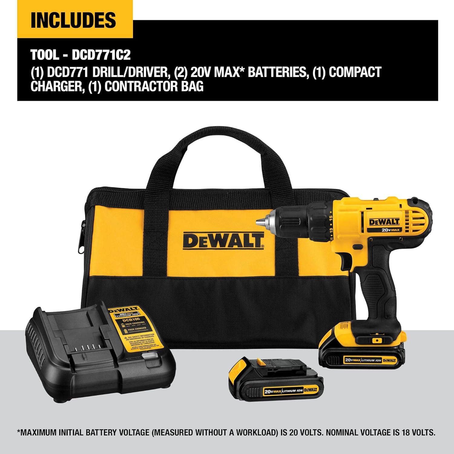 DEWALT 20V Max Cordless Drill Combo Kit 2-Tool DCK240C2 - Key Specifications