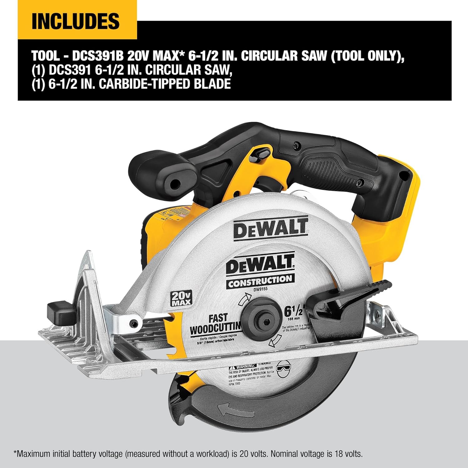 DeWalt DCS391B 20V MAX Circular Saw Tool Only - Key Specifications