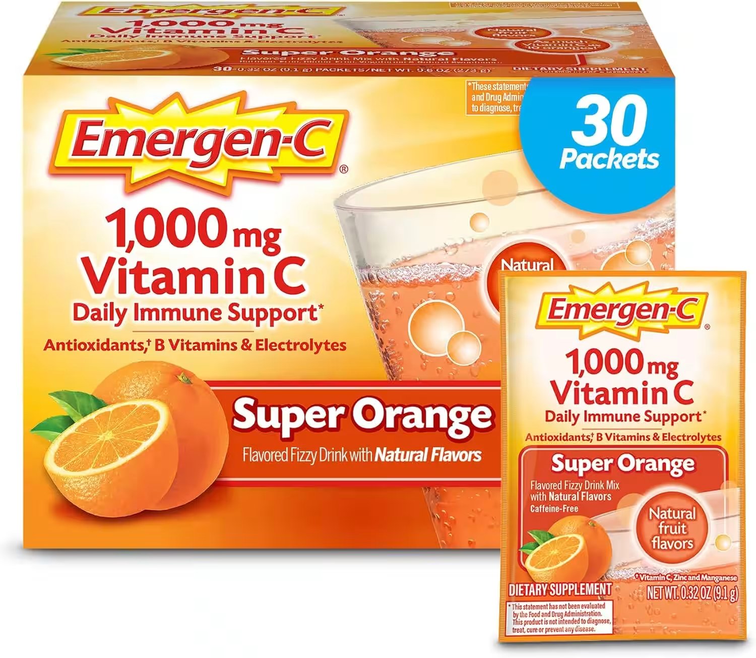 Emergen-C 1000mg Vitamin C Powder 30 Count Super Orange Review