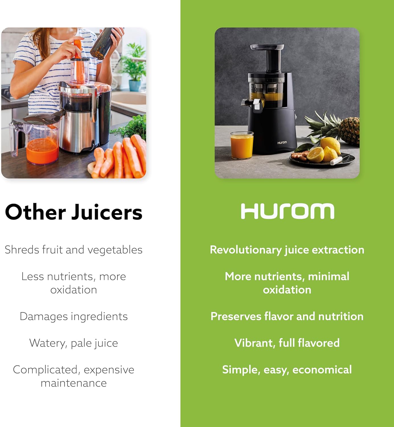 Hurom H-AA Slow Juicer Cold Press Juicer - How It Compares
