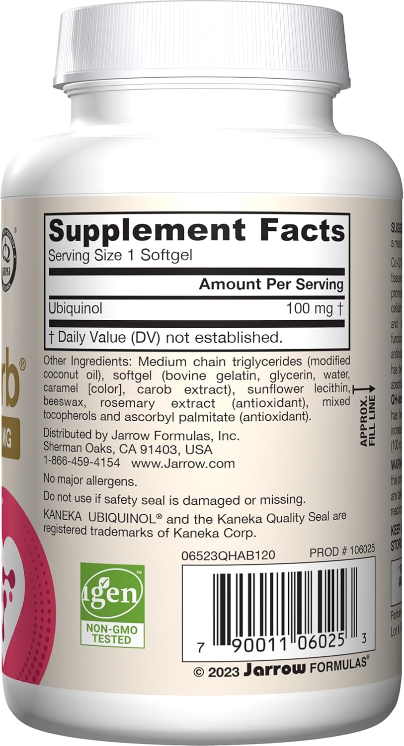 Jarrow Formulas Ubiquinol QH-Absorb 100mg 120 Softgels - Key Specifications