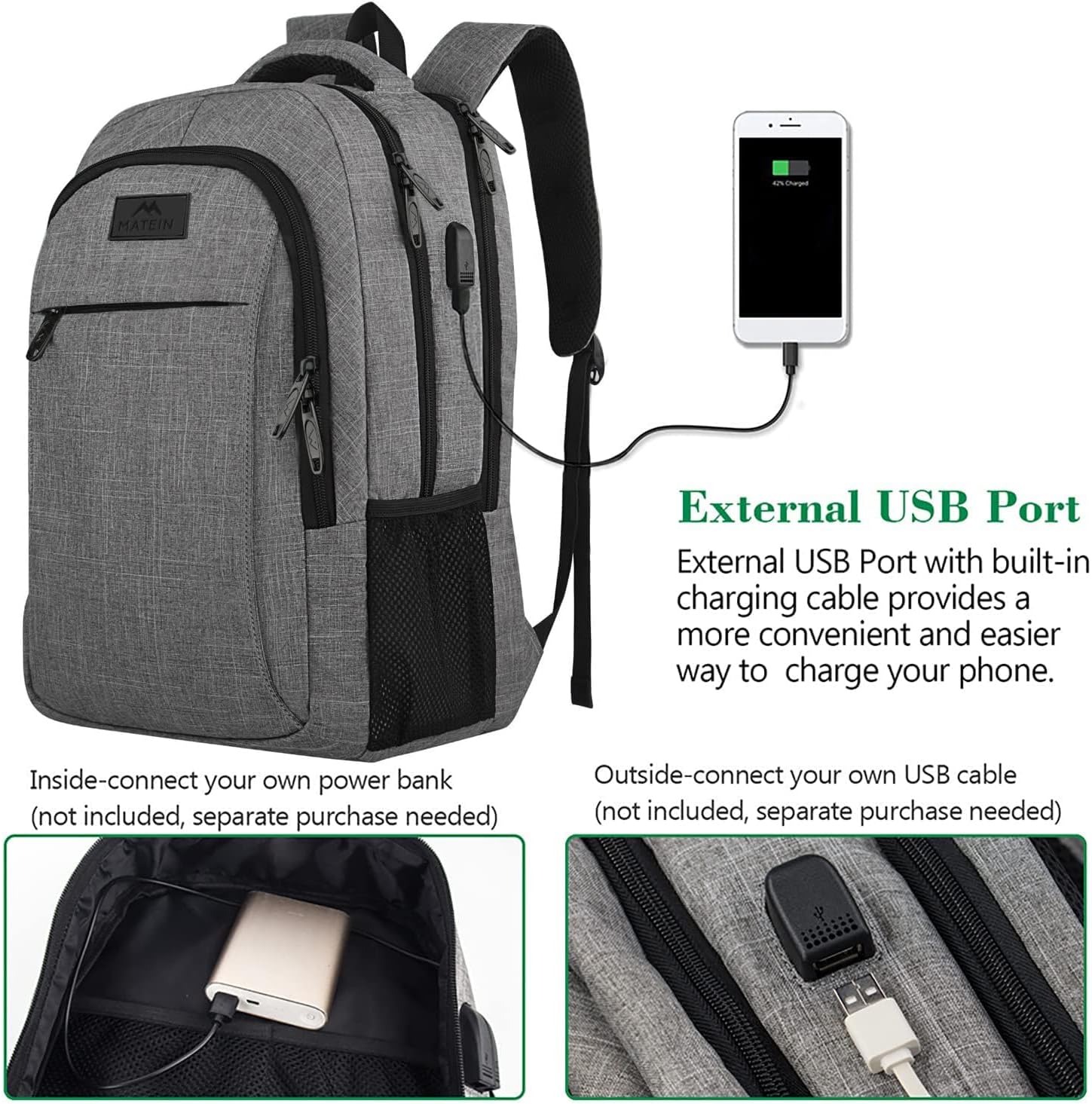 MATEIN Travel Laptop Backpack with USB Charging Port - Key Specifications
