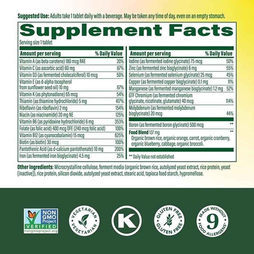 MegaFood One Daily Whole Food Multivitamin 60 Tablets - Key Specifications