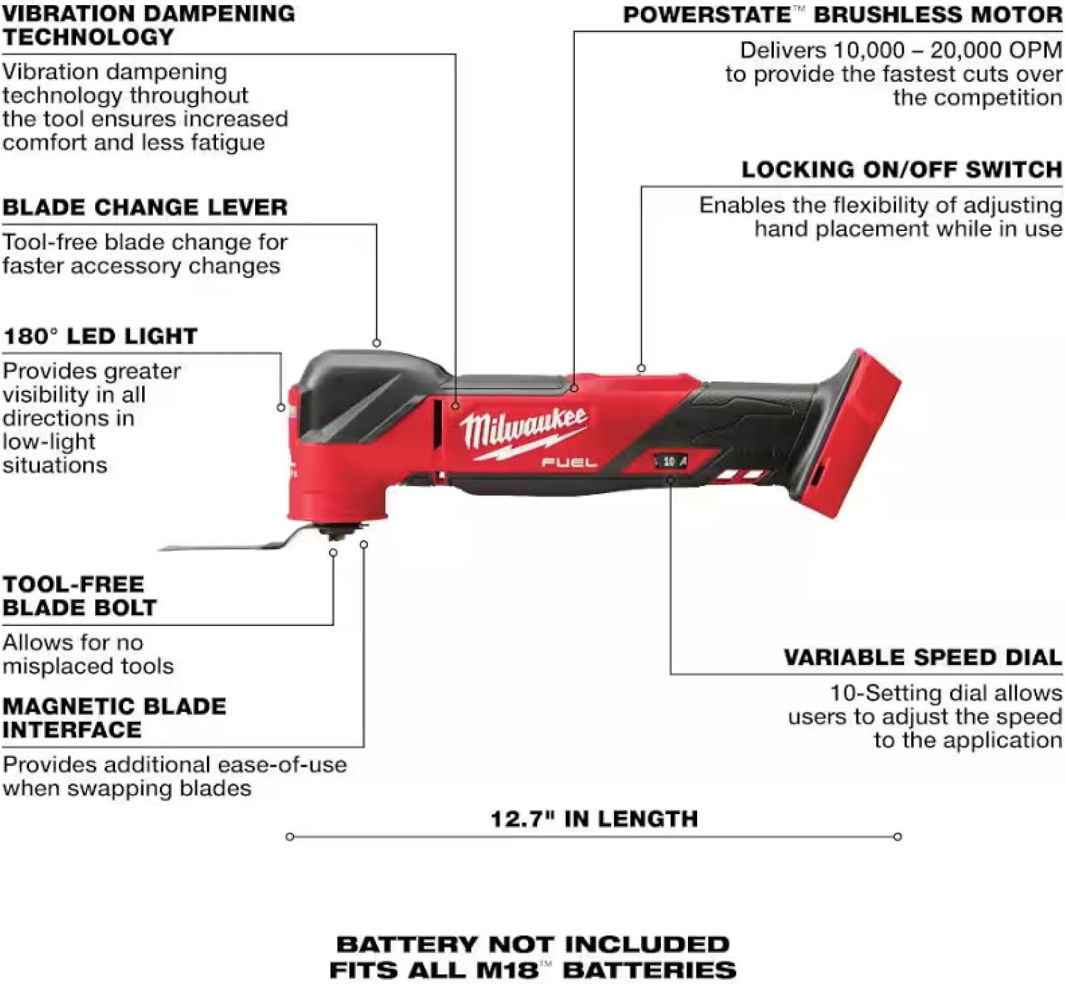 Milwaukee M18 FUEL Oscillating Multi-Tool 2836-20 - Key Specifications