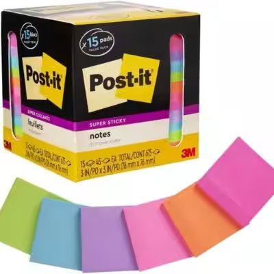 Post-it Super Sticky Notes 3x3 Inch Assorted Colors 15 Pads Review — The Amazon Favorite With 40,000+ Ratings Put to the Test - Product Image