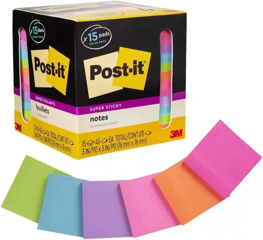 Post-it Super Sticky Notes 3x3 Inch Assorted Colors 15 Pads Review — The Amazon Favorite With 40,000+ Ratings Put to the Test - Product Image