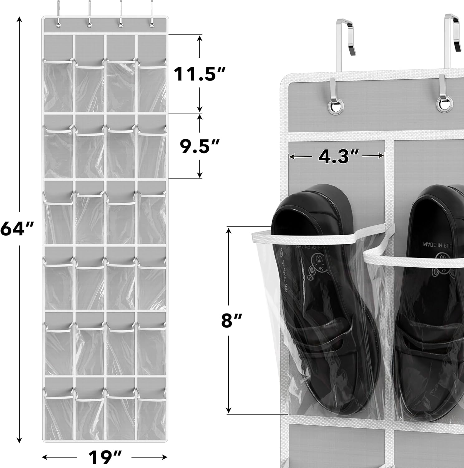 SimpleHousewares Crystal Clear Over The Door Hanging Shoe Organizer - Key Specifications