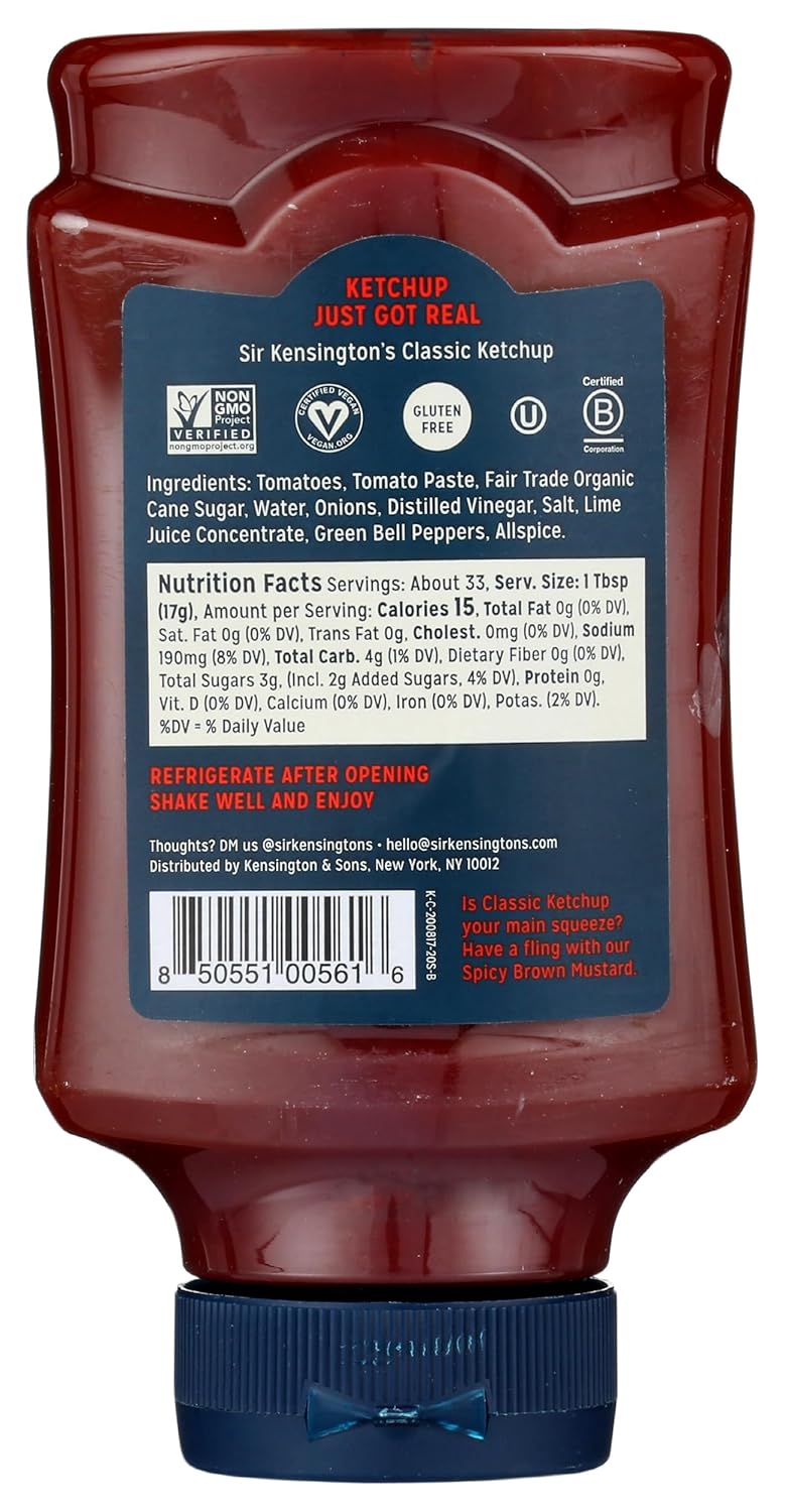 Sir Kensington's Classic Ketchup 20oz - Key Specifications