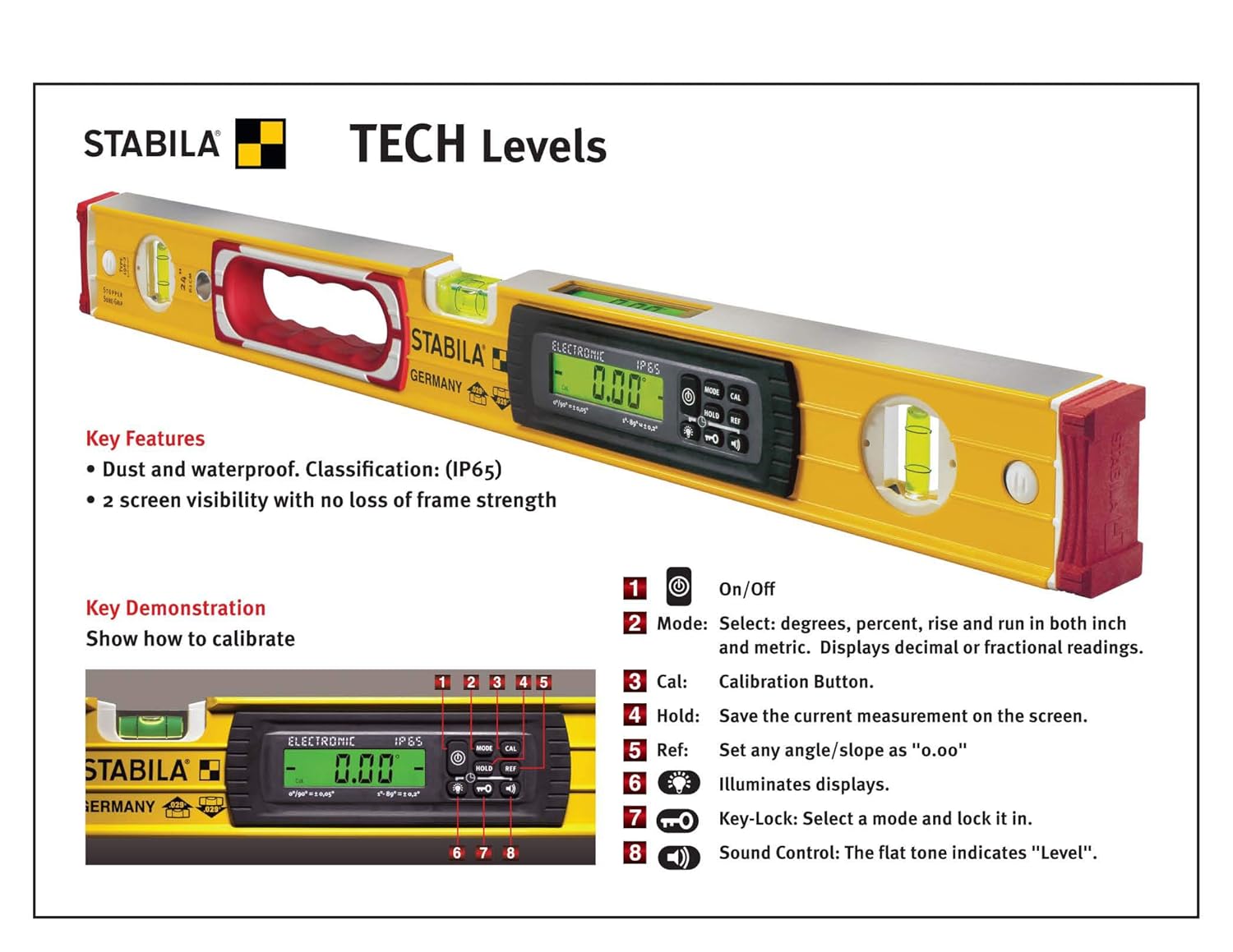 Stabila Type 196-2 Electronic Level 48 Inch - Key Specifications