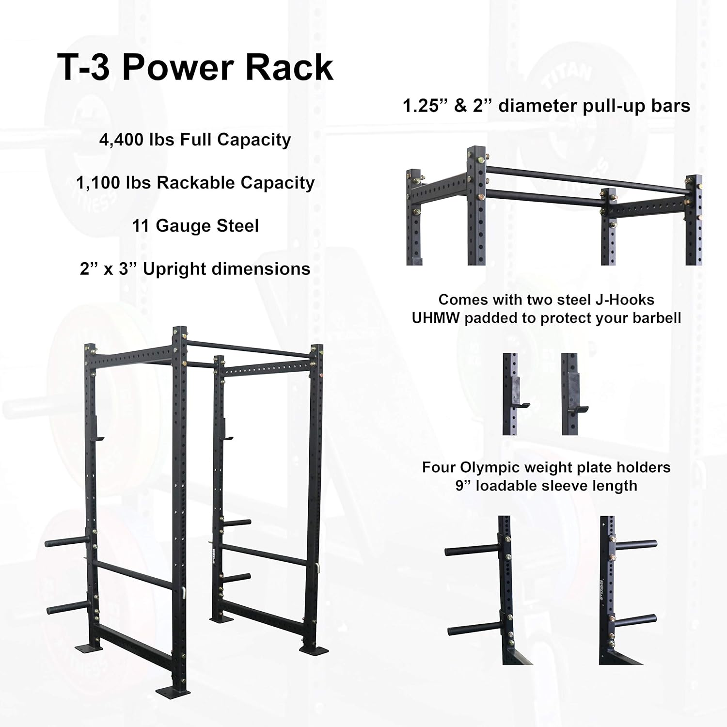 Titan Fitness T-3 Series Power Rack Squat Rack - Key Specifications