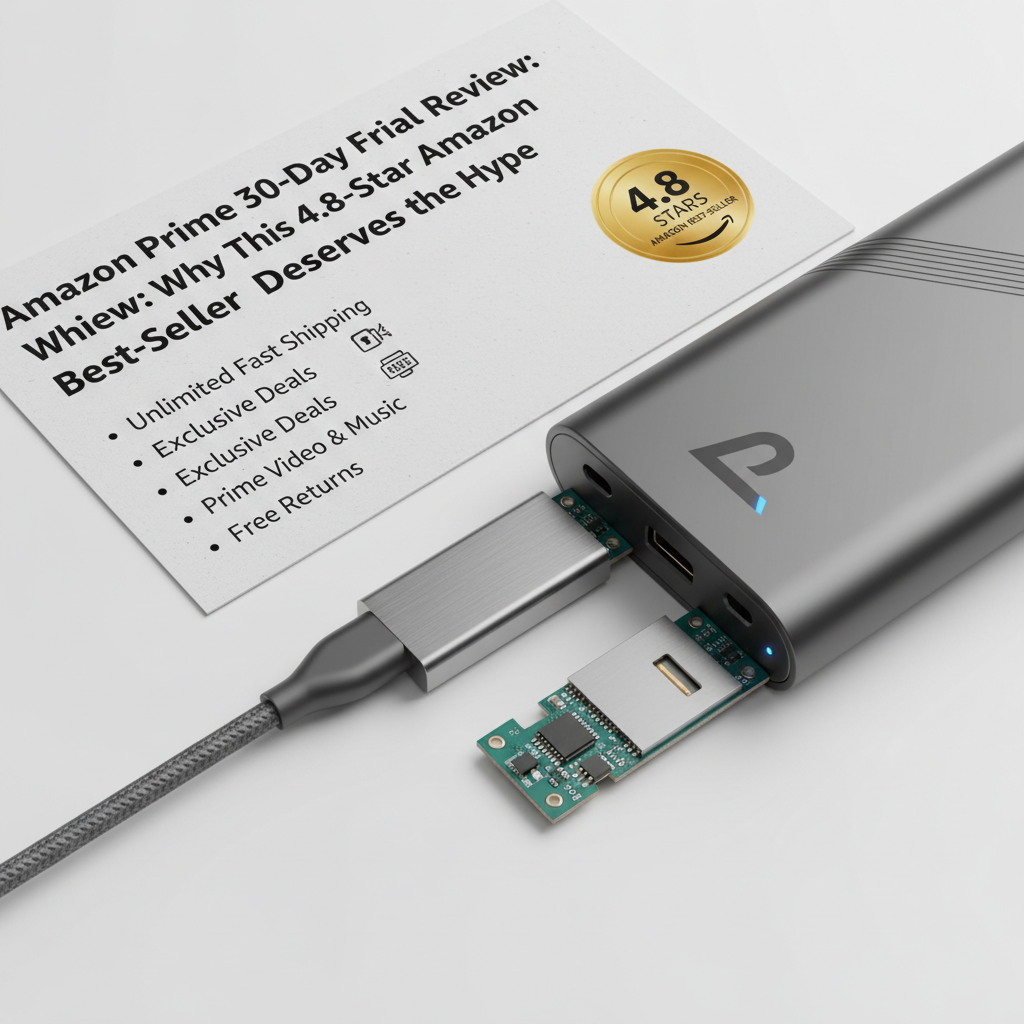 AI Generated Image for Detailed close-up of Amazon Prime 30-Day Free Trial Review: Why This 4.8-Star Amazon Best-Seller Deserves the Hype highlighting key features and build quality, macro photography, white background