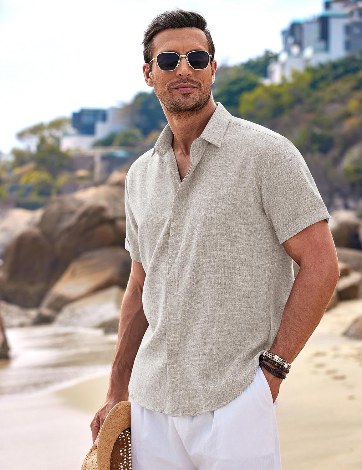 COOFANDY Men's Linen Shirts Short Sleeve Casual Button Down Beach Summer Wedding Shirt - Key Specifications
