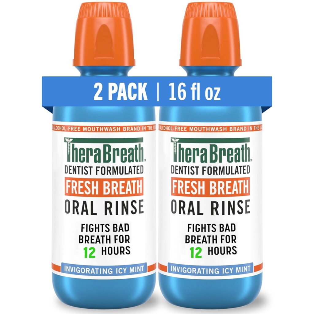TheraBreath Fresh Breath Mouthwash Icy Mint Alcohol-Free 16 Fl Oz Pack of 2 - Product Image