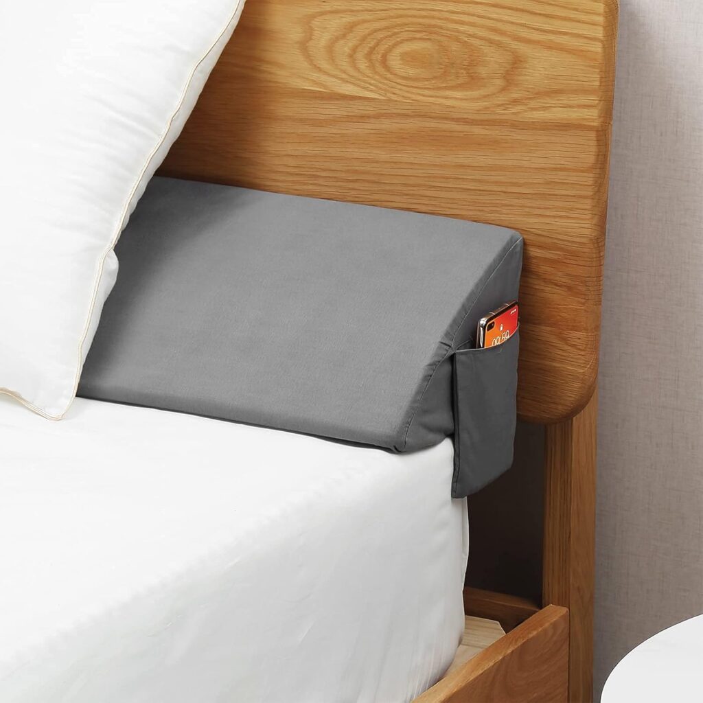 Vekkia King Bed Wedge Pillow for Headboard Gap with Side Pockets and Washable Cover Gray 76x10x6 - Product Image
