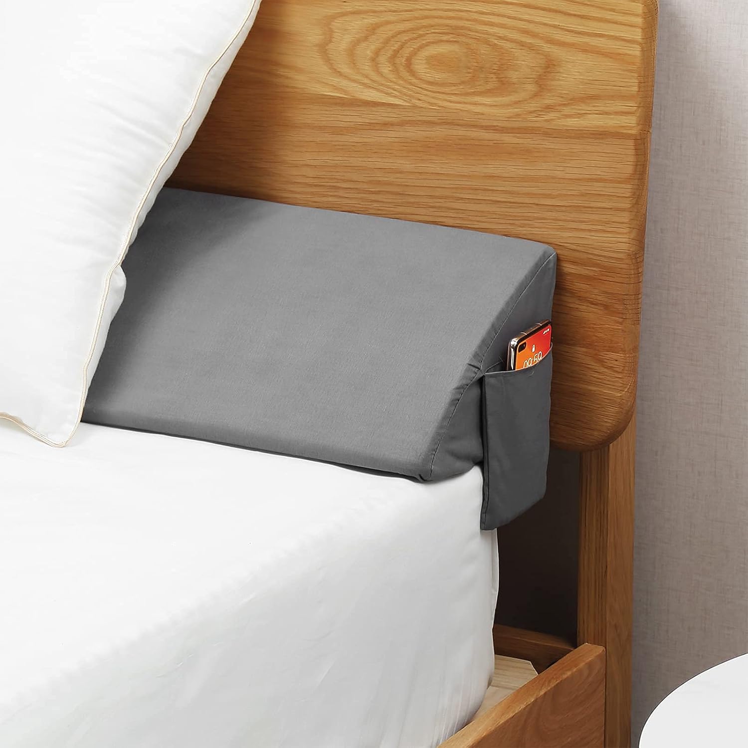 Vekkia King Bed Wedge Pillow for Headboard Gap with Side Pockets and Washable Cover Gray 76x10x6 - Review
