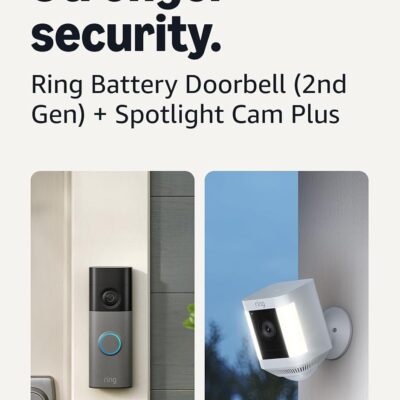 Ring Battery Doorbell 2nd Gen Speckled Gray with Spotlight Cam Plus Battery White Bundle - Product Image