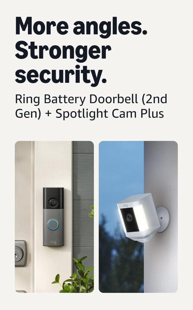 Ring Battery Doorbell 2nd Gen Speckled Gray with Spotlight Cam Plus Battery White Bundle - Product Image