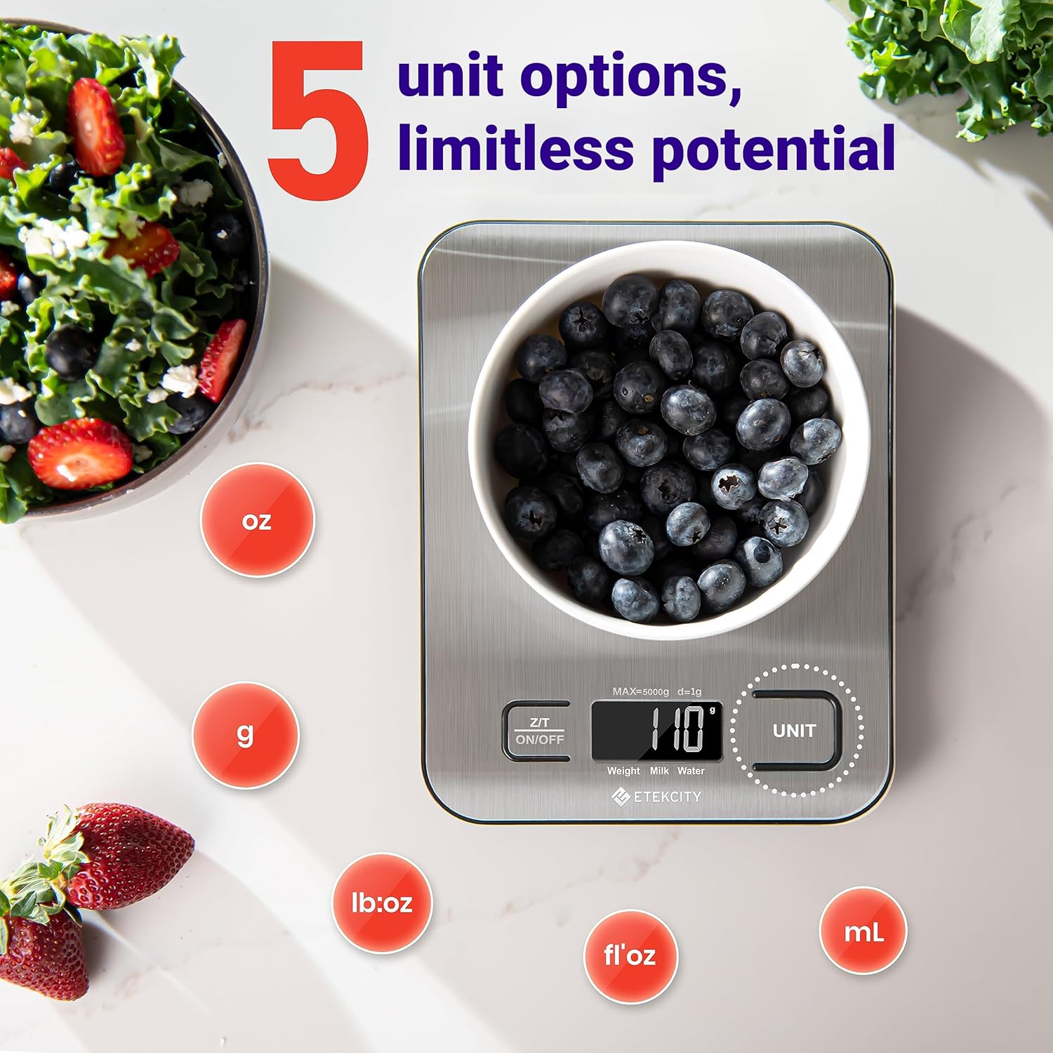 Etekcity Food Kitchen Scale Digital Grams and Ounces LCD Display 304 Stainless Steel - Design and Build
