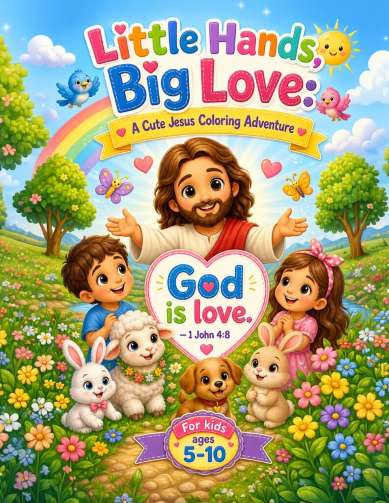 Little Hands, Big Love: A Cute Jesus Coloring Adventure: Heartwarming Bible Verses for Children - Product Image