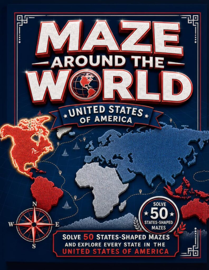 Maze Around the World - United States of America: Solve 50 States-Shaped Mazes and Explore Every State of USA - Product Image