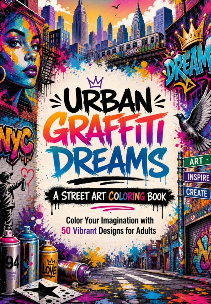 Urban Graffiti Dreams: A Street Art Coloring Book with 50 Vibrant Designs for Adults - Product Image