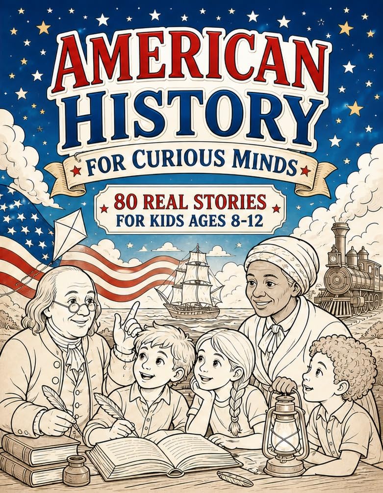 American History for Curious Minds: 80 Real Stories for Kids Ages 8-12 (Young Explorers Book 1) - Product Image